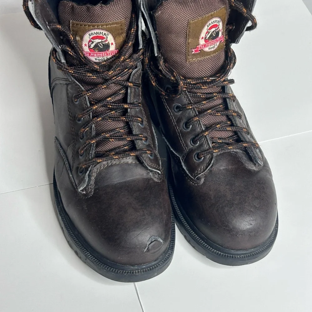 Men's Brahma Brown Leather Steel Toe Work Boots Size 9.5 Used